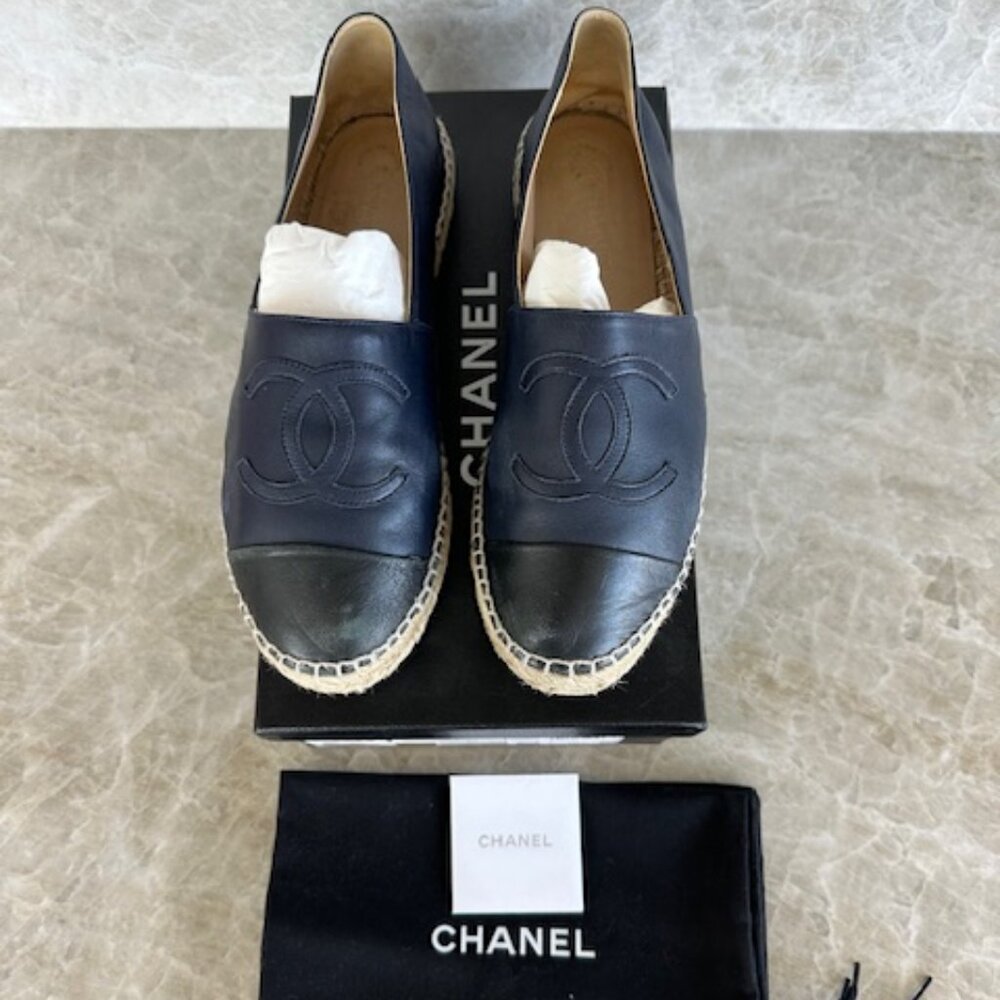 Chanel Lambskin Leather Espadrilles Navy and Black - Size 38